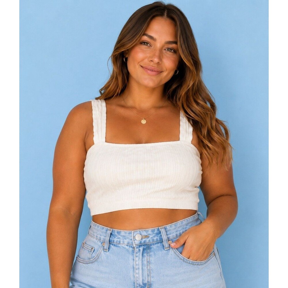 Y2K Cropped Tank Top Ribbed Stretch XXL Chi Cami White Wild Fable NWT
